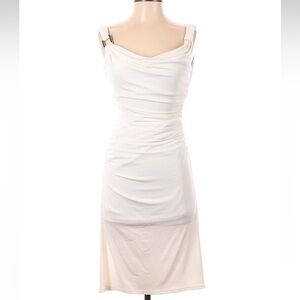 White House Black Market Ivory Draped Midi Dress